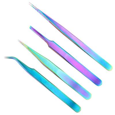 Profissional Rainbow 2 Pcs Stainless Steel Nail Tweezers Nail Art Sticker Tool